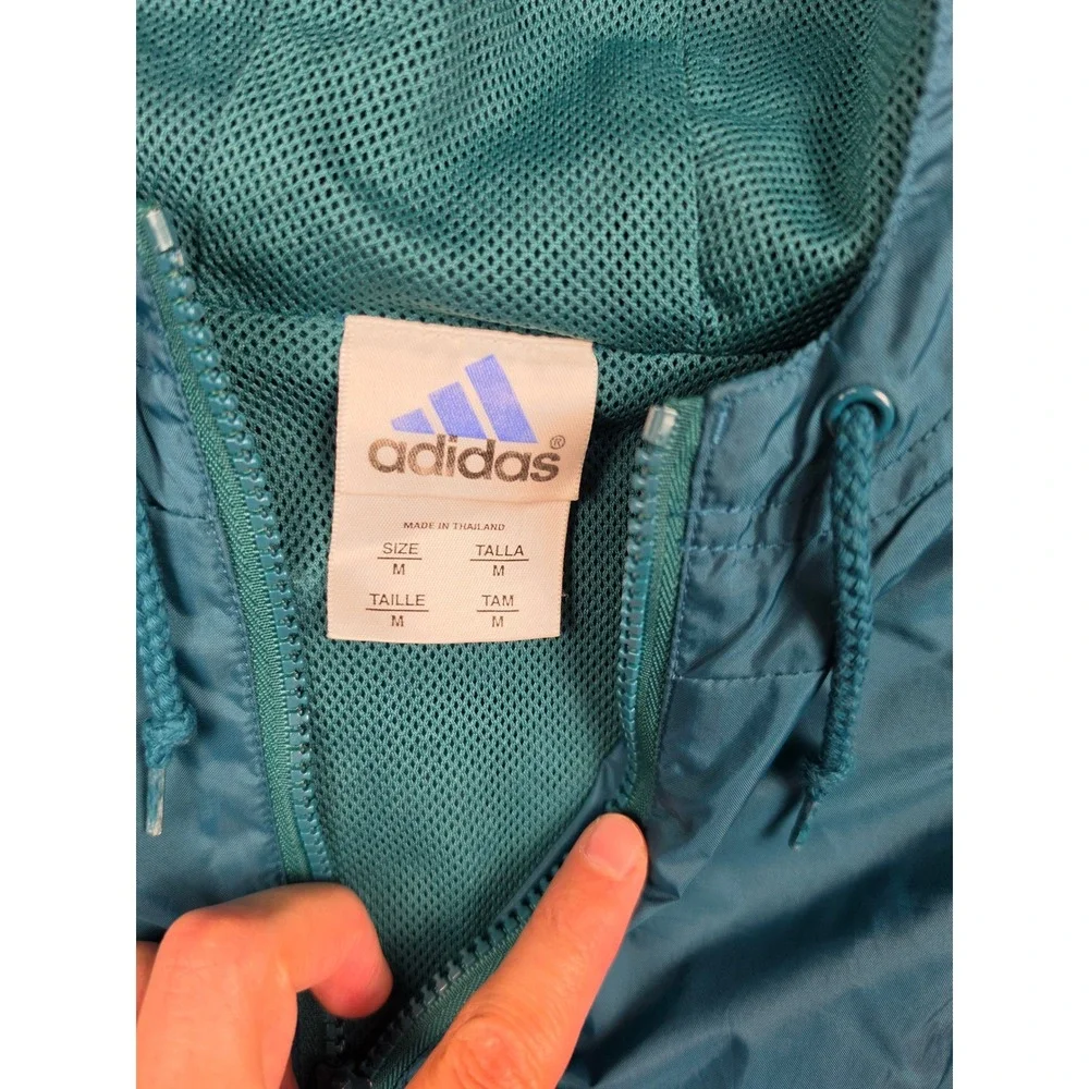 Vintage Adidas Windbreaker Jacket Mens M Blue Green Colorblock Anorak Pullover